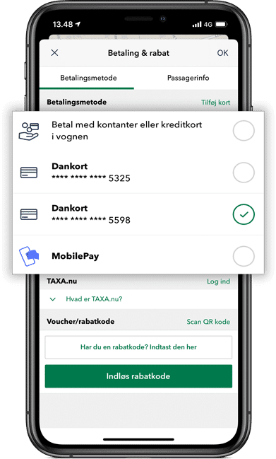 TAXA København 8 Betaling med kreditkort eller MobilePay i TAXA 4x35 appen