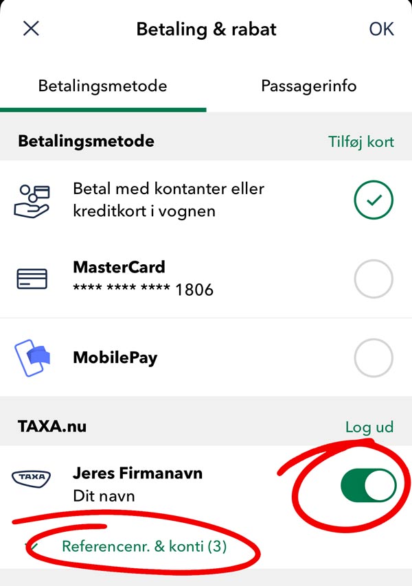 Bestil en TAXA på konto 2
