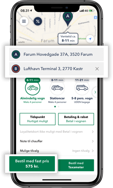 Bestil TAXA Farum - beregn din taxi pris i appen
