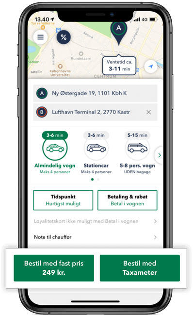 Bestil taxa med fast pris via TAXA 4x35 appen