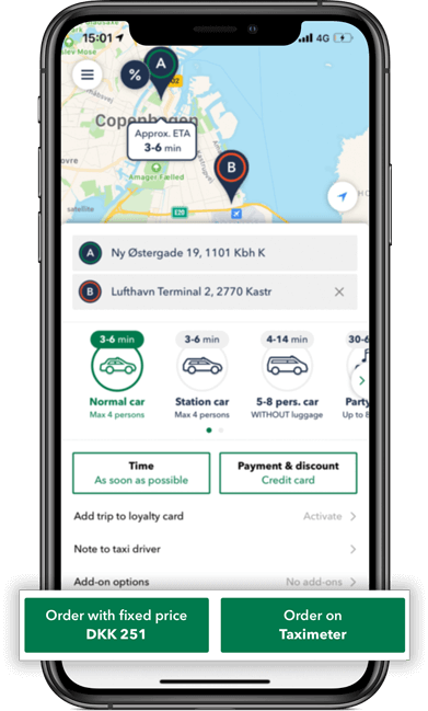 Book your taxi ride at a fixed price or go by the regular taxi meter rates