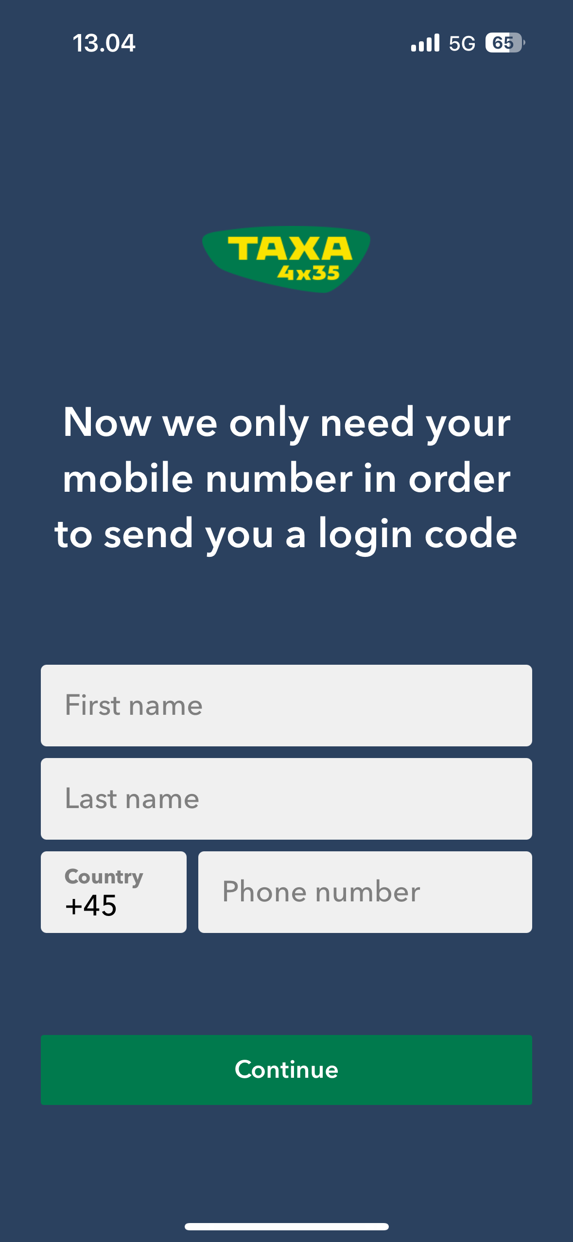 Create an user profile in the taxi app 4