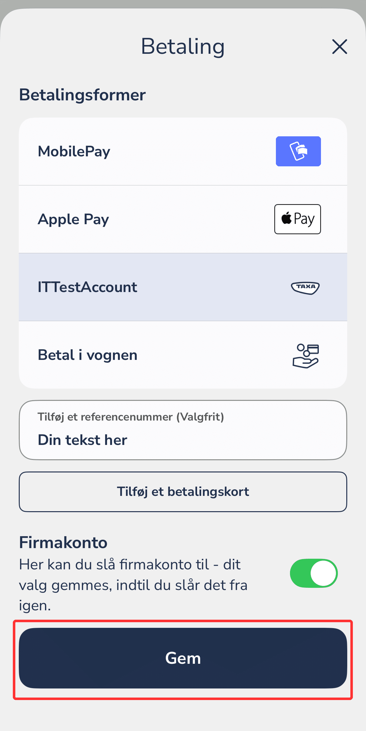 Bestil en TAXA på konto 3